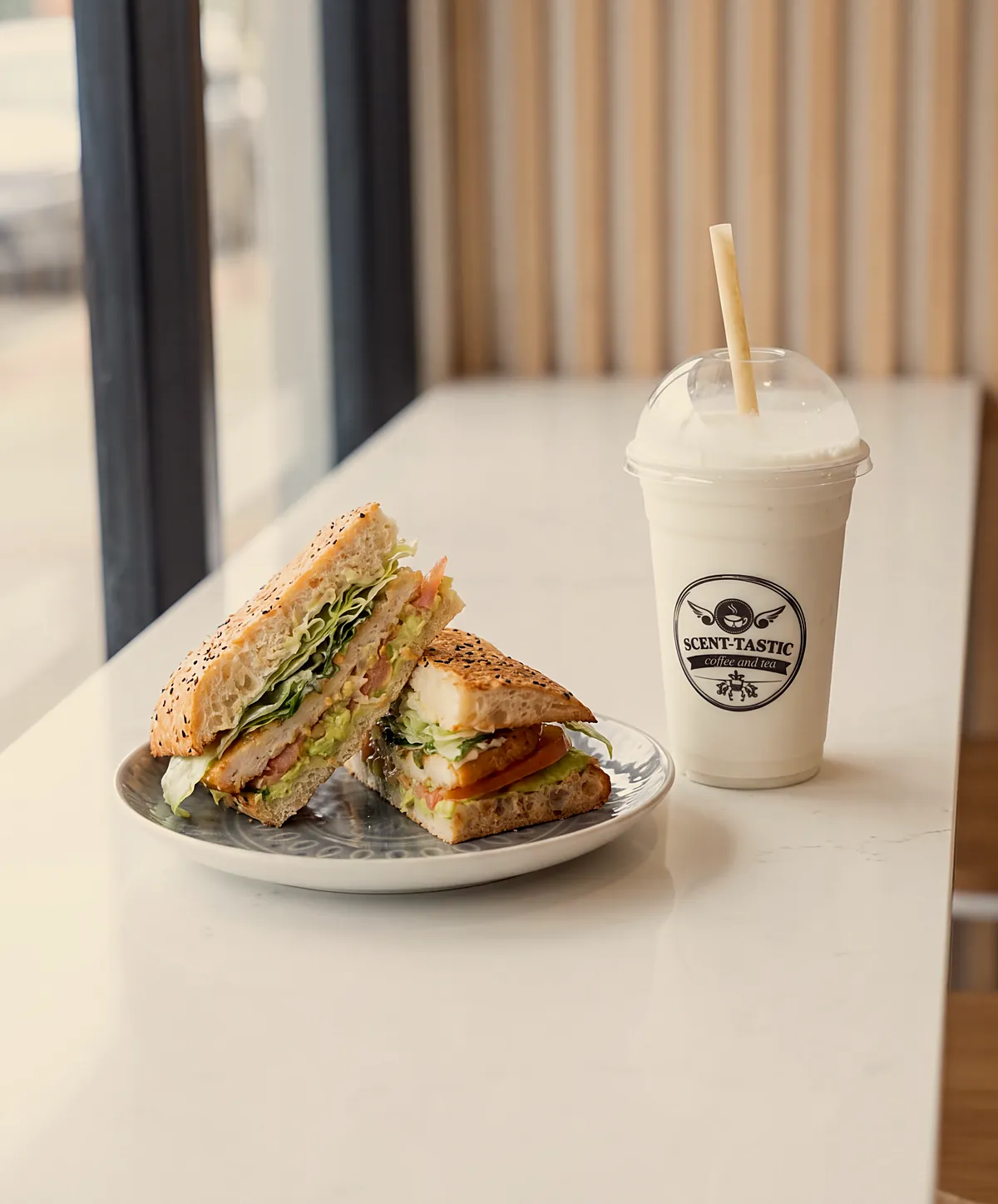 Their crumbed chicken sandwich on seeded Turkish bread, with a shake